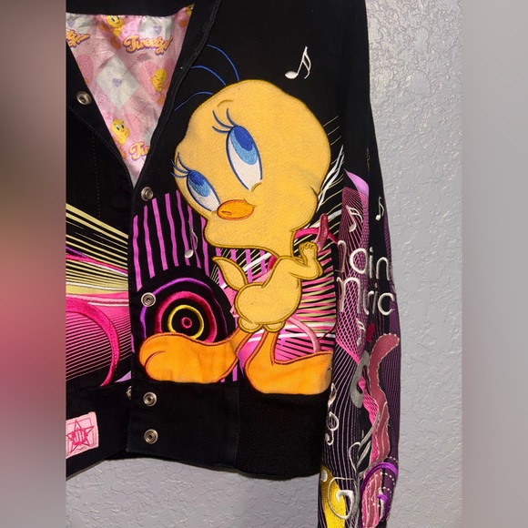 Vintage Jeff Hamilton Tweety Bird Jacket Size Youth M Racing Bomber Embroider - Picture 2 of 9
